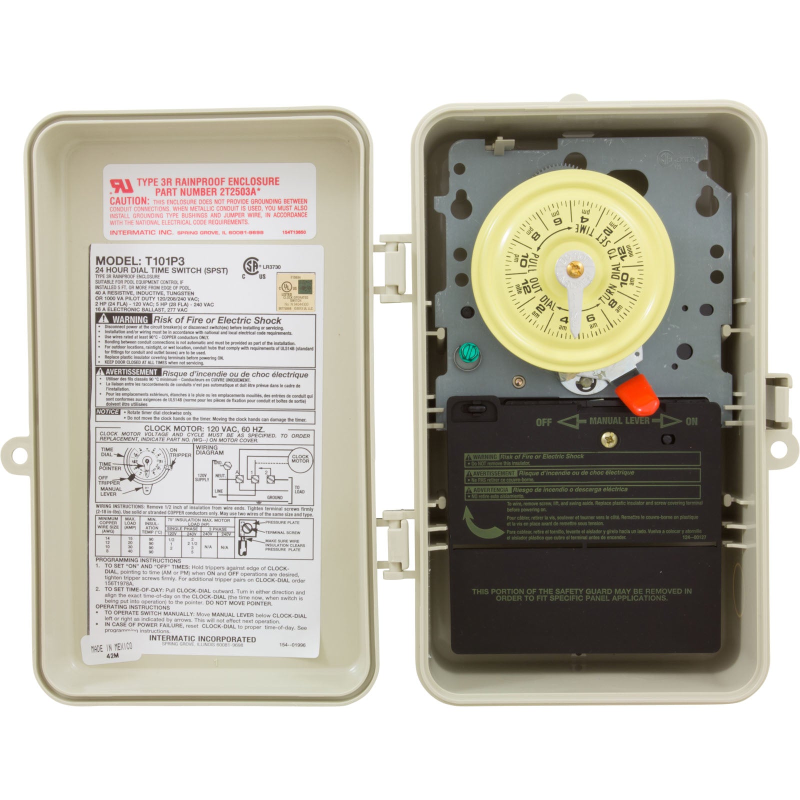 Intermatic Mechanical Time Switch, Single Load, 120V, Type 3R Plastic Enclosure (T101P3)